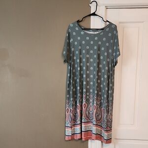 Lucky Brand Green and Pink Paisley Midi Dress